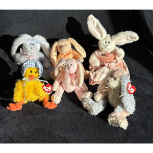 Vintage ty Attic Treasures Jointed Beanie Bunny Rabbit Easter Plush Lot 6 READ